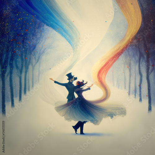 Ballroom dancers in the snow