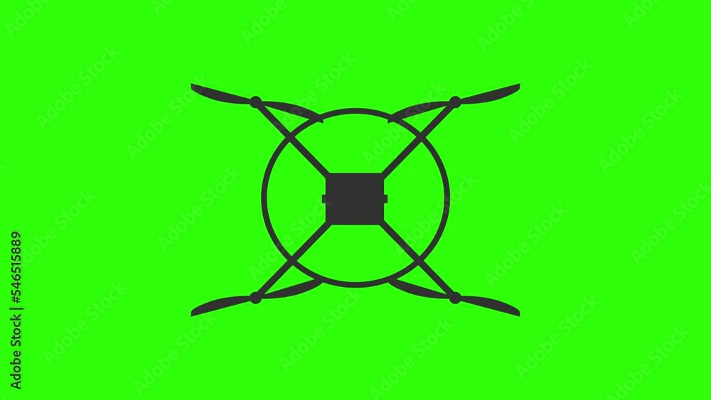 Black illustration of drone scheme with camera for shooting and propellers rotating fast on bright green background close upper view Black illustration of drone scheme with camera for shooting and propellers rotating fast on bright green background close upper view