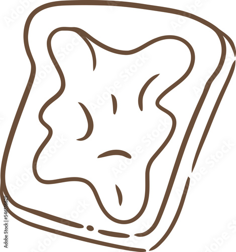 a slice of bread with chocolate sauce handdrawn illustration