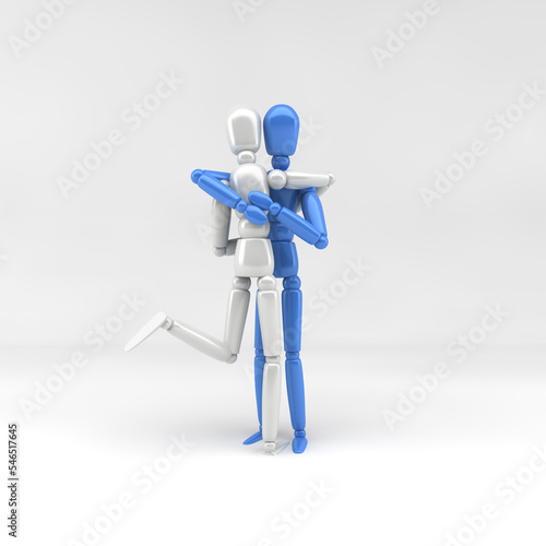 wooden person sculpture hugging