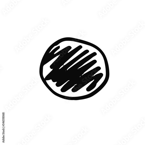 hatched circle in doodle style. vector illustration of filled grunge dot