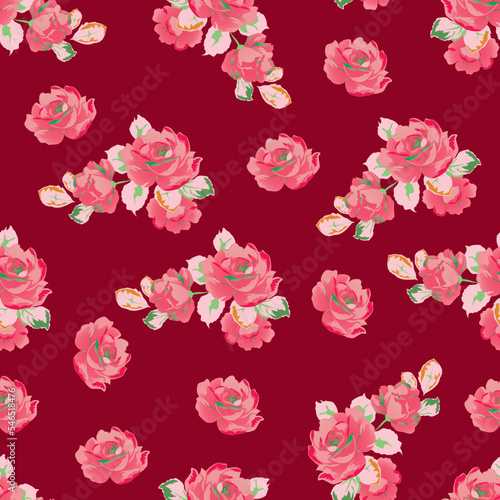 Vector Rose Flowers seamless pattern and digital textile print. Vector illustration