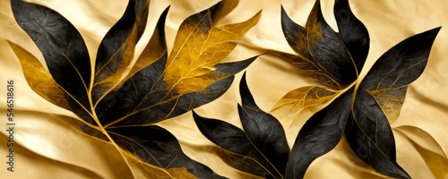 Abstract black and gold leaves background