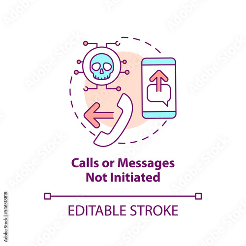 Calls, messages not initiated concept icon. Phishing attack. Voice scam. Hacked phone abstract idea thin line illustration. Isolated outline drawing. Editable stroke. Arial, Myriad Pro-Bold fonts used