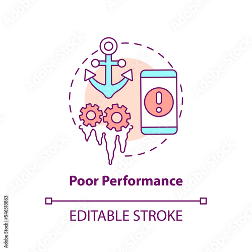 Poor performance concept icon. Freezing screen. Crashing apps. Hacked smartphone abstract idea thin line illustration. Isolated outline drawing. Editable stroke. Arial, Myriad Pro-Bold fonts used