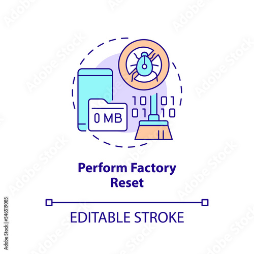Perform factory reset concept icon. Erase content. Delete data. Remove hacker abstract idea thin line illustration. Isolated outline drawing. Editable stroke. Arial, Myriad Pro-Bold fonts used