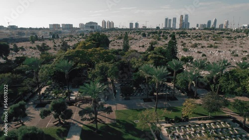 Southern Tel-Aviv Cemetery - The biggest in Israel - raise up reveal behind trees #012 photo