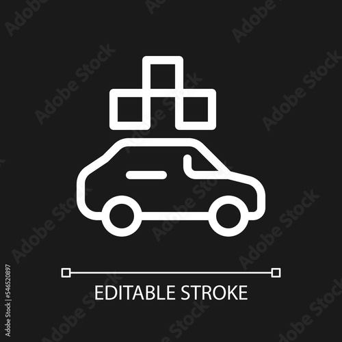 Taxi with checker pixel perfect white linear ui icon for dark theme. Urban vehicle service. Vector line pictogram. Isolated user interface symbol for night mode. Editable stroke. Arial font used
