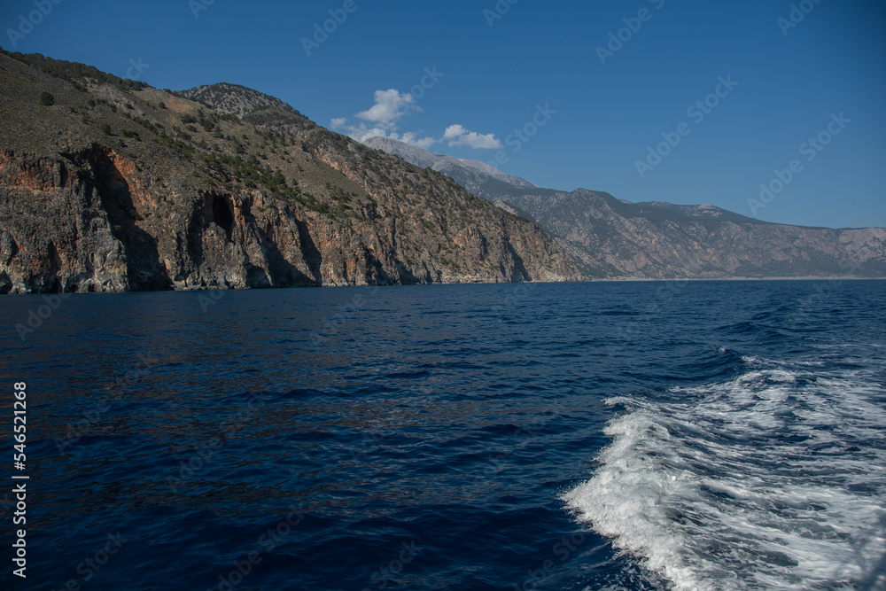 The view from the water on the south side of the Greek island of Crete