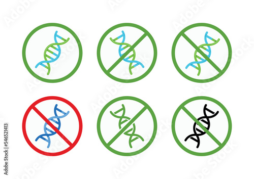 No gmo sign with dna in red circle isolated on white background.