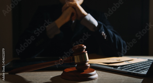 Wallpaper Mural Business and lawyers discussing contract papers with brass scale on desk in office. Law, legal services, advice, justice and law concept picture with film grain effect Torontodigital.ca