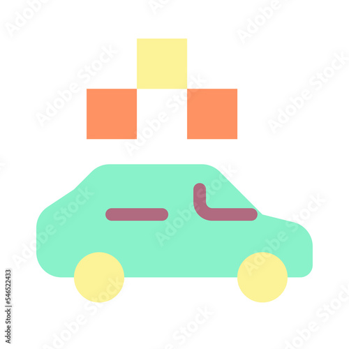 Taxi with checker flat color ui icon. Passenger vehicle order. Urban transportation service. Simple filled element for mobile app. Colorful solid pictogram. Vector isolated RGB illustration