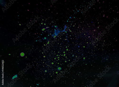 Abstract green (red, yellow) spots on a red-white background.