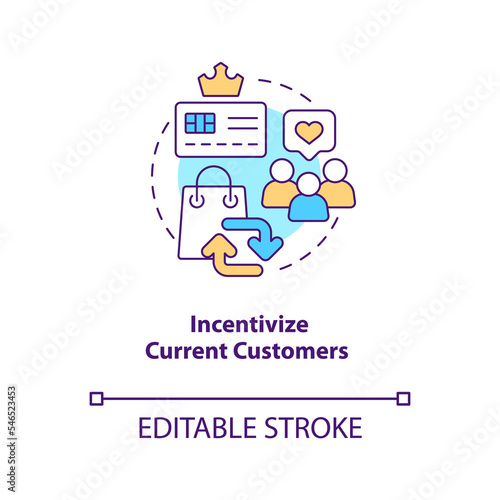 Incentivize current customers concept icon. Attract more clients to business tip abstract idea thin line illustration. Isolated outline drawing. Editable stroke. Arial, Myriad Pro-Bold fonts used