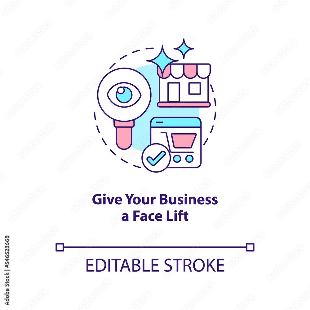 Give business face lift concept icon. Attracting new consumer strategy abstract idea thin line illustration. Isolated outline drawing. Editable stroke. Arial, Myriad Pro-Bold fonts used