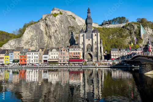 View of the historic town of Dinant with scenic River Meuse in Belgium