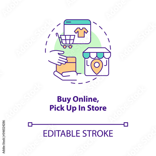 Buy online and pick up in store concept icon. Attract clients to retail point way abstract idea thin line illustration. Isolated outline drawing. Editable stroke. Arial, Myriad Pro-Bold fonts used