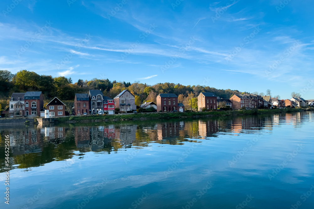 View of the historic town of Dinant with scenic River Meuse in Belgium