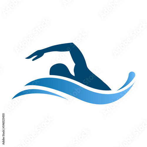 swimming man logo icon vector illustration emblem design