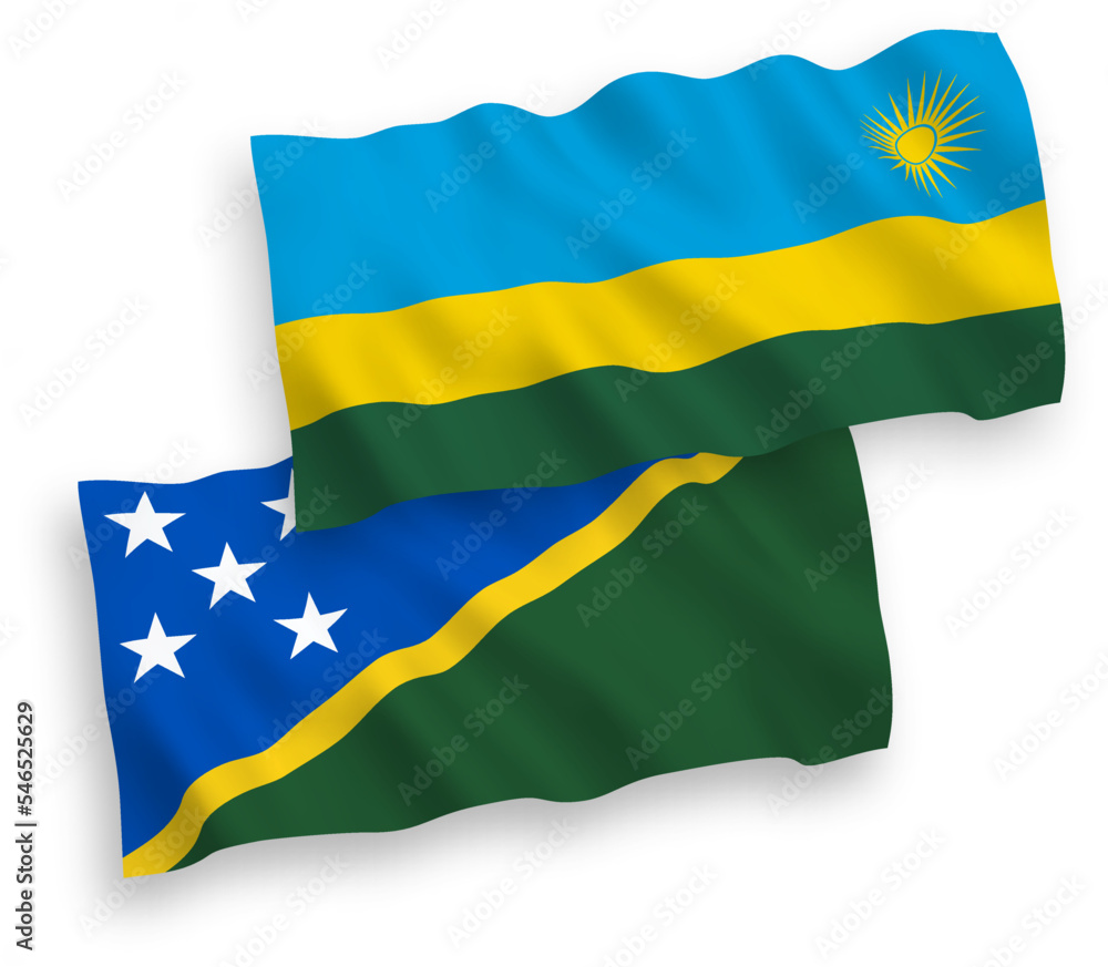 Flags of Republic of Rwanda and Solomon Islands on a white background
