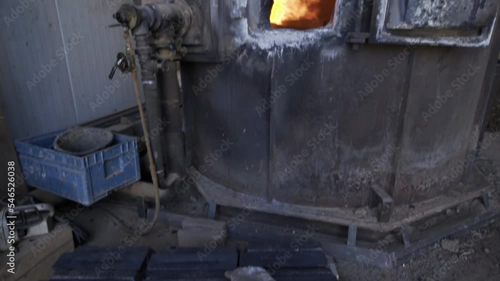 Metal Bars Ready To Be Melted In Foundry Furnace, Bell Casting Factory Metal Bars Ready To Be Melted In Foundry Furnace, Bell Casting Factory