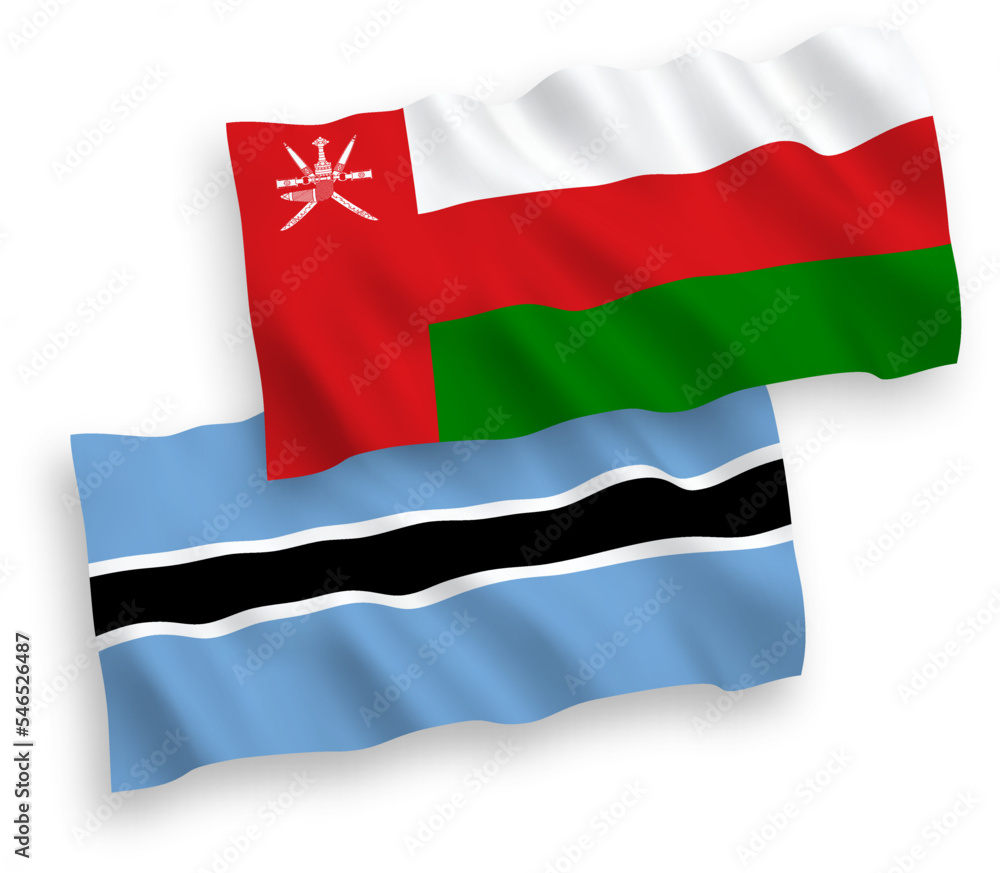Flags of Sultanate of Oman and Botswana on a white background