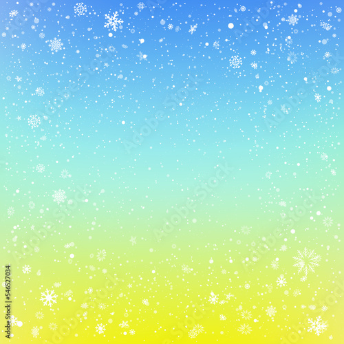 Christmas snowfall on ukraine colors background