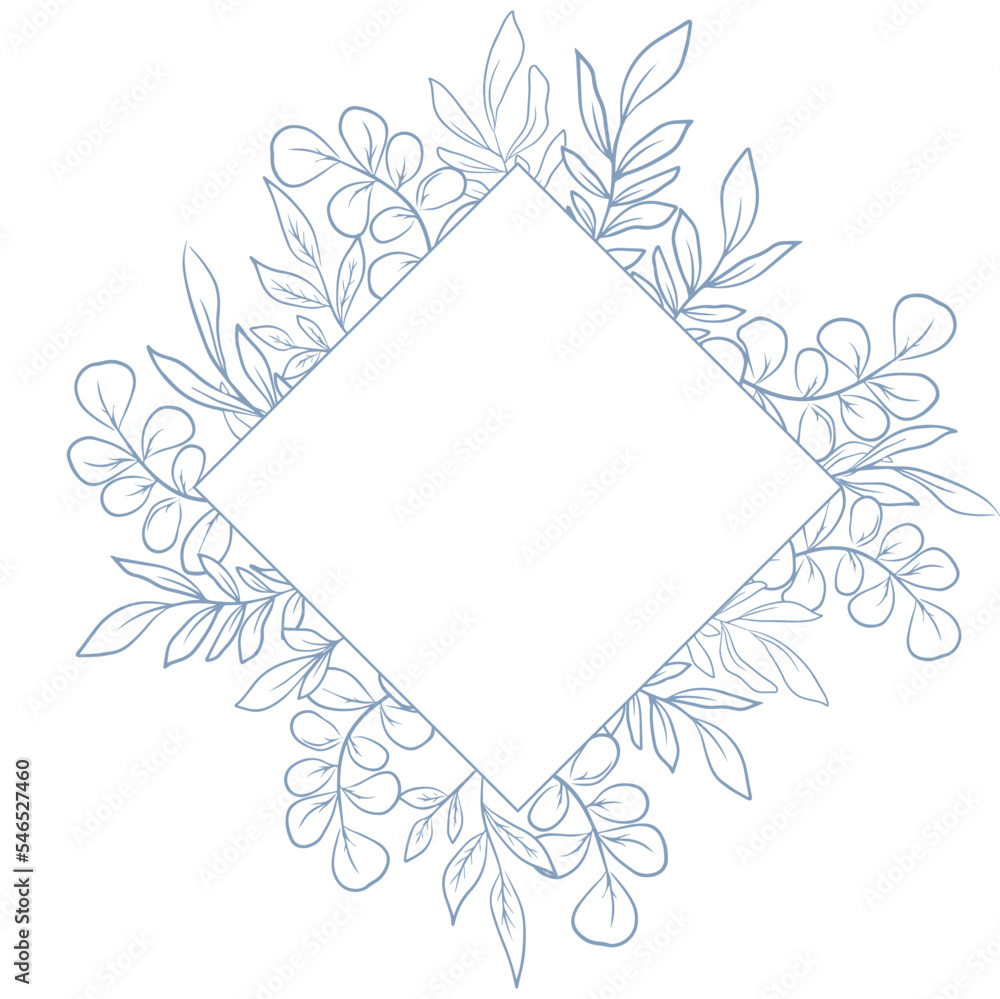 Blue pastel floral frame for wedding or greeting card, hand drawn eucalyptus leaves Blue pastel floral frame for wedding or greeting card, hand drawn eucalyptus leaves