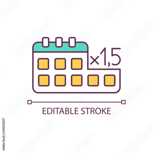 Enlarge time interval RGB color icon. Change deadline date. Deferment of customer payment. Isolated vector illustration. Simple filled line drawing. Editable stroke. Arial font used