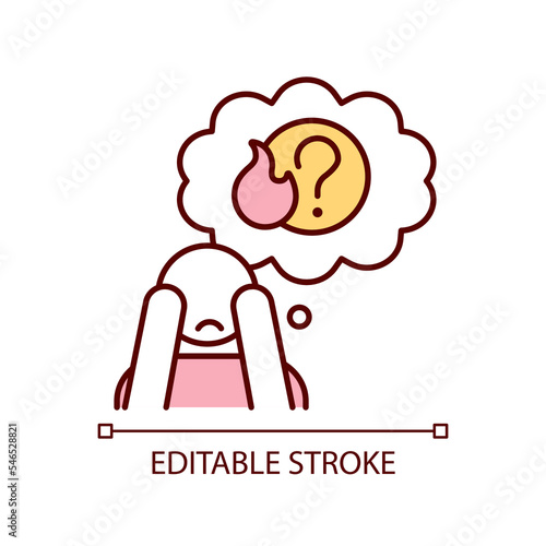 Stress without reason RGB color icon. Unhealthy negative emotion. Anxiety disorder. Information overload. Isolated vector illustration. Simple filled line drawing. Editable stroke. Arial font used