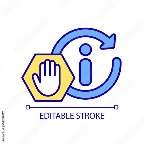 Stop over consuming information RGB color icon. News overload. Prevent infoxication. Media influence. Isolated vector illustration. Simple filled line drawing. Editable stroke. Arial font used