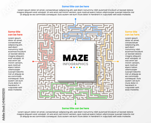 Infographic template. Maze with 4 steps and exits