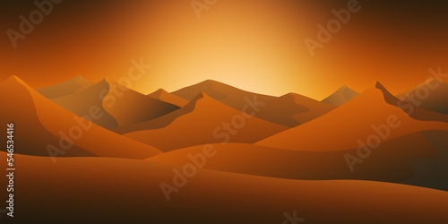 Desert landscape with sand dunes under the night sky illustration