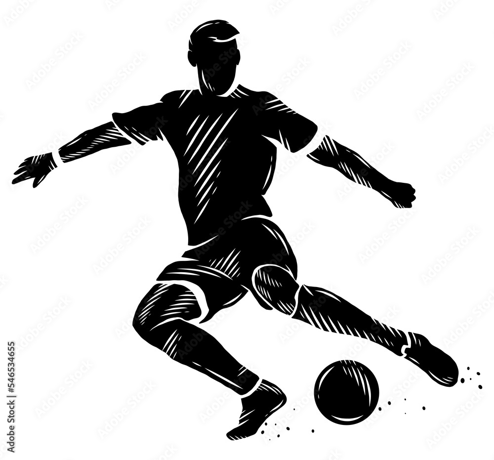 Black and white silhouette of soccer player