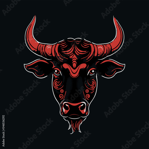 Ox chinese new year vector illustration. Buffalo head. Zodiac sign of calendar. Concept art isolated illustration. Cow animal. China culture. Decoration. Symbol of prospertity. Cartoon style holiday.