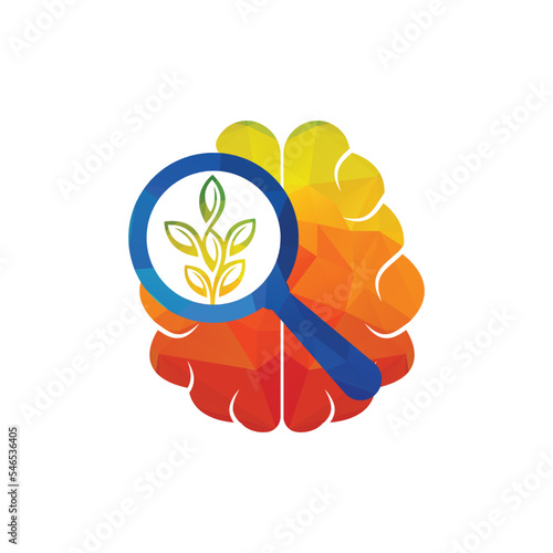 Organic brain magnifying glass and tree logo design. Tree find in mind concept design. 