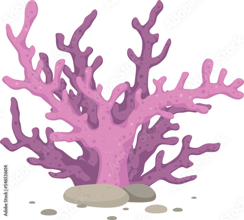 Pink coral reef branch. Cartoon underwater icon