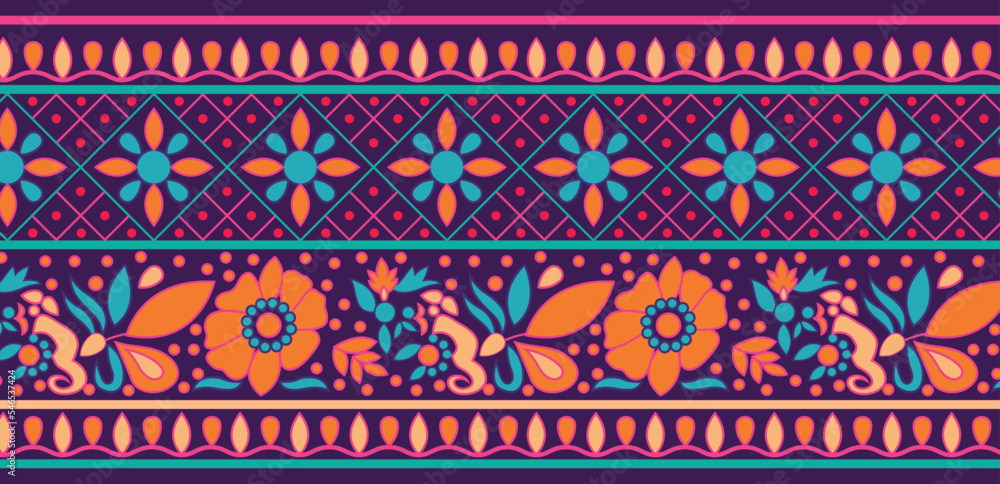 Colarful ornate vector motif design, Floral illustration fabric design