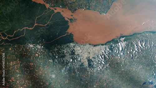 The Rio de la Plata River Seen from Space. The City of Buenos Aires Sits Along the Southern Coast of the Rio de la Plata. Elements of this Video Furnished by NASA. 4K Resolution. photo