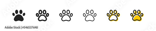 Paw set line icon. Pet, cat, dog, pads, walk, go, feet, veterinary service, animal shelter, bear, fauna. Animal care concept. Vector line icon on white background