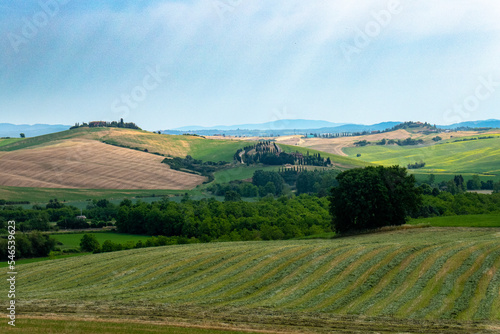 Italian landscape along via Francigena, between Siena and Ponte d'Arbia, Tuscany, June 2022