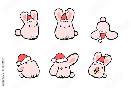 サンタの帽子をかぶったもちふわうさぎセット