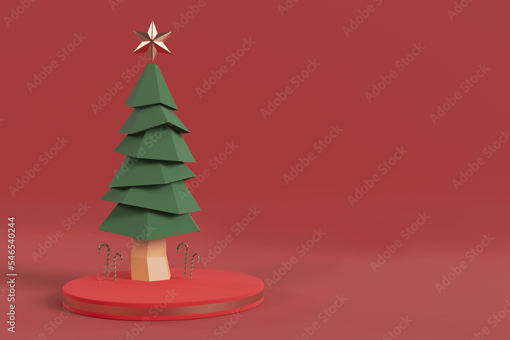 Happy New Year,christmas red background,green christmas tree,ornament candy cane,Xmas Decorations,gift box,decoration scene,geometric polygon,product show,celebrate holiday,3d render,banner design Happy New Year,christmas red background,green christmas tree,ornament candy cane,Xmas Decorations,gift box,decoration scene,geometric polygon,product show,celebrate holiday,3d render,banner design