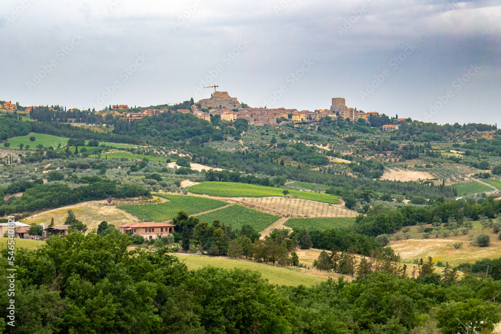 Italian landscape along via Francigena, between San Quirico d'Orcia and Radicofani, Tuscany, June 2022