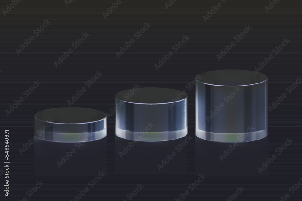 3d glass podium on black background. Beauty product display cosmetic minimal scene. Vector cosmetic promotion stage. 3d glass podium on black background. Beauty product display cosmetic minimal scene. Vector cosmetic promotion stage.