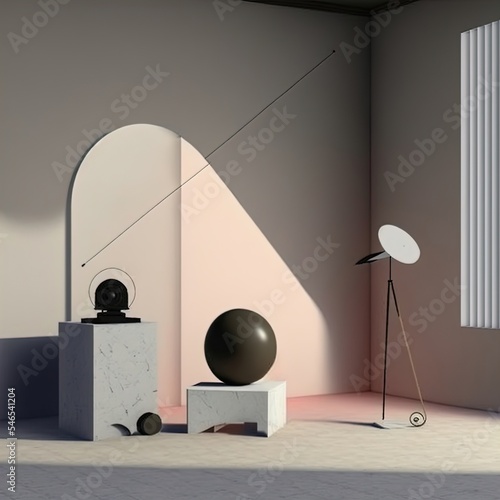 3D Post minimalist sculpture in a modern Room
