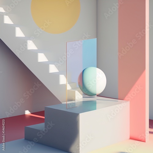 3D Post minimalist sculpture in a modern Room