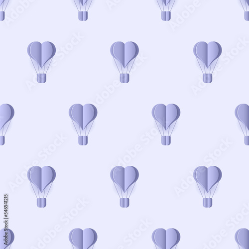 Seamless pattern with heart hot air balloon paper art style. Pattern graphic style. Cut paper effect. Vector illustration © Aozora