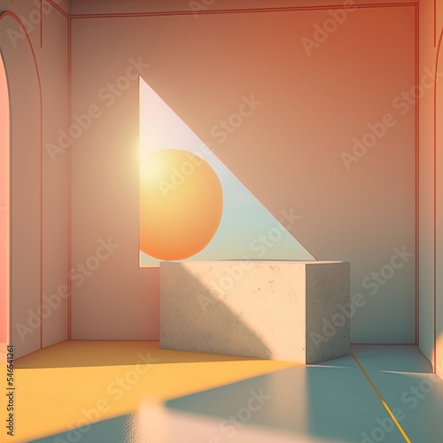 3D Post minimalist sculpture in a modern Room