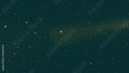 Gold tiny dots glitter on emerald green background that come together to form a space. Abstract stars backdrop party or Christmas holidays and New Year concept with copy space
